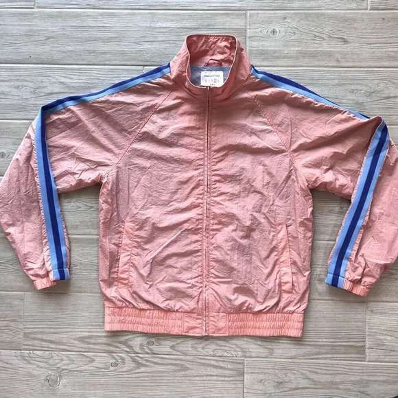 Urban Outfitters Men's Pink Retro Long Sleeves Full Zip Windbreaker Jacket Large - Picture 1 of 8
